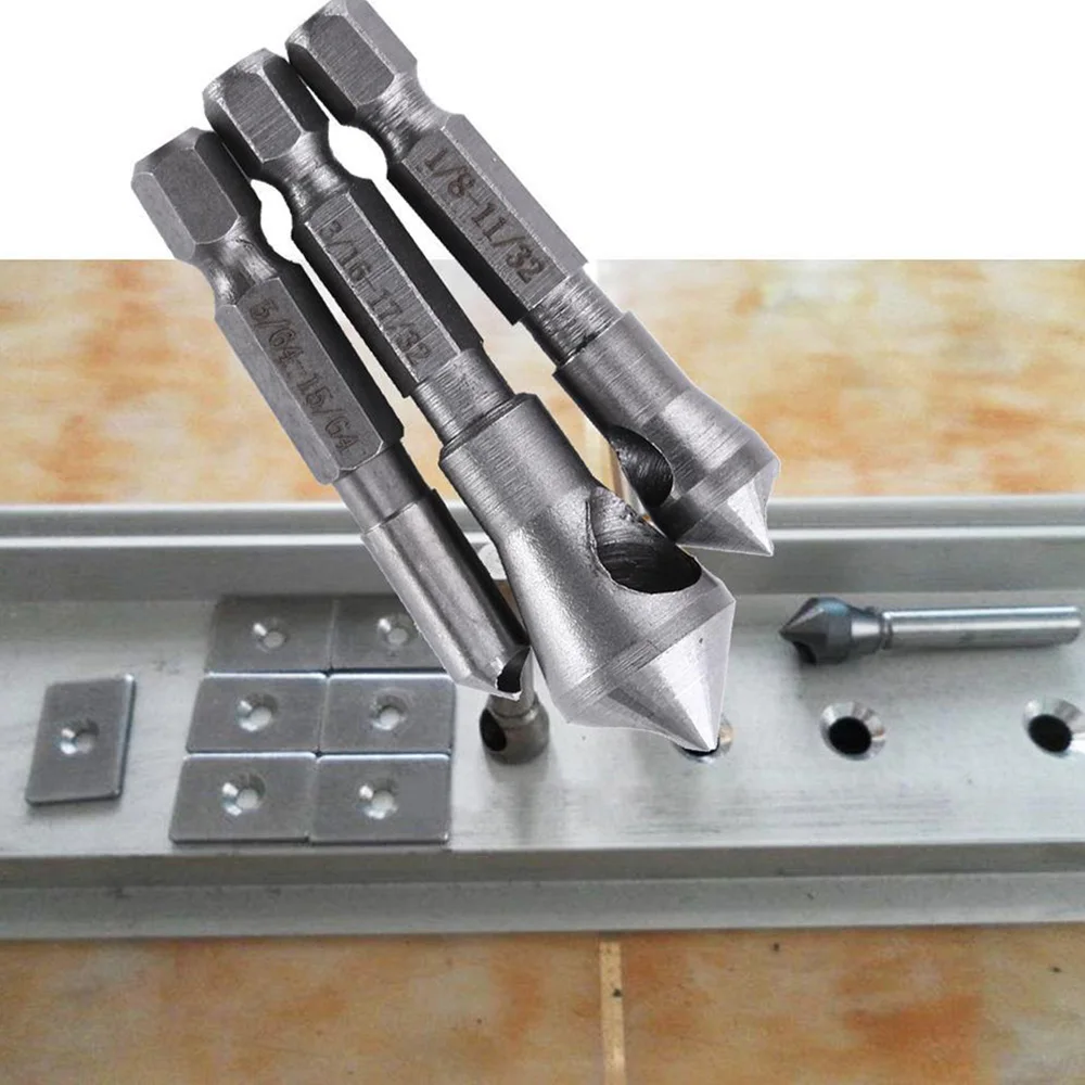 

3pcs HSS Titanium Coated Countersink Bit And Deburring Tool Wood Metal Drill Bit Tapper Hole Cutter Chamfer Set