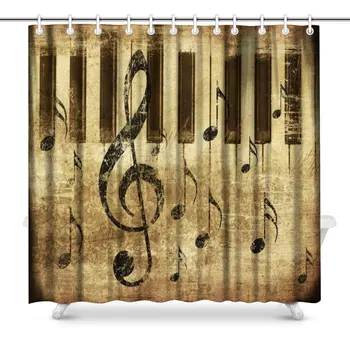 

Retro Musical with Music Notes and Piano Bathroom Shower Curtain Accessories