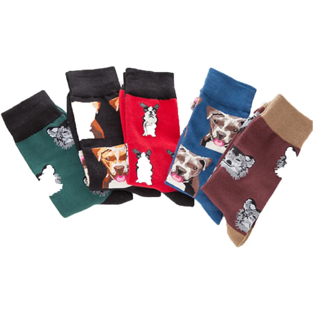 

Hot 1 Pair 5 Color Men Women Sport Sock Cute Dog Print Happy Socks Breathable Running Camping Thick Winter Warm Socks S10 SE10