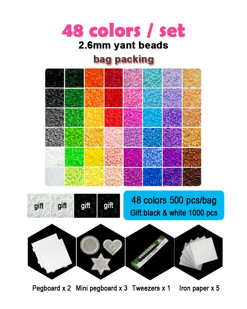 Yantjouet 2,6 мм бусины комплект 48 цвет упаковка в пластиковый пакет для детей Хама бусины perler утюг Diy головоломки высокое качество игрушка в подарок