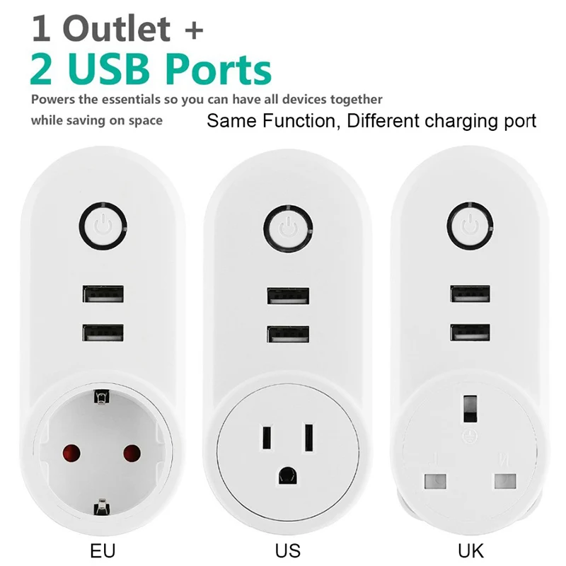 Smart Plug ЕС США разъем стандарта Великобритании с 2 USB зарядное устройство выход Wi-Fi управление таймером функция голосового управления Alexa Echo