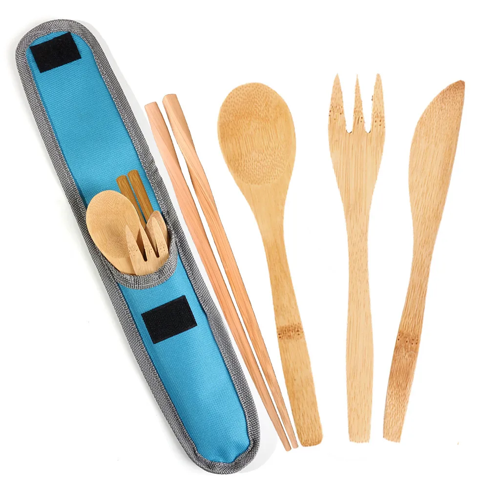 

4Pcs/Set Portable Luxury Dinnerware Bamboo Cutlery Set Spoon Chopsticks Kitchen Food Tableware Dinner Travel Utensils With Case
