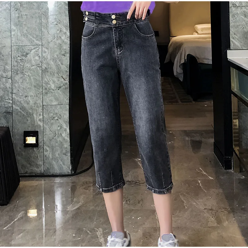 Для женщин; большие размеры Высокая талия Свободные шаровары джинсовые Капри 5XL 7XL серый черный большой размеры мама джинсы для бойфренд