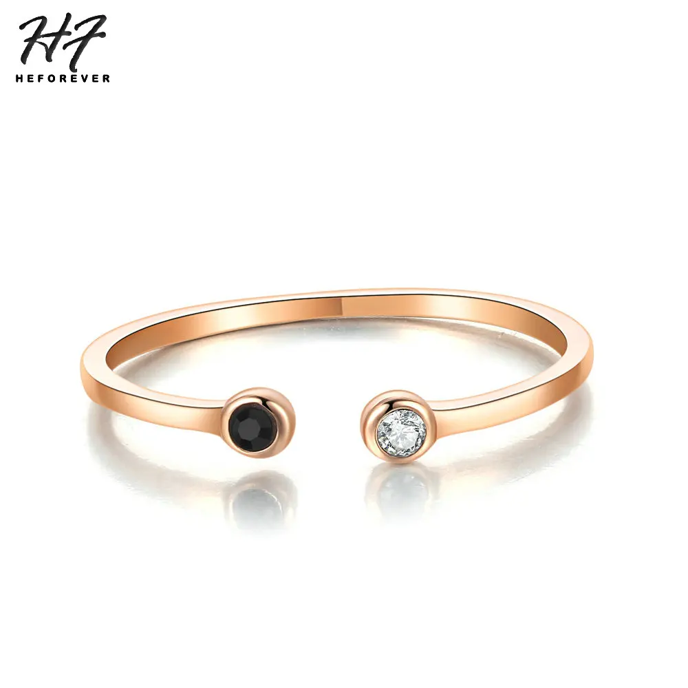 

Minimalist Black & Clear Mini Cubic Zirconia Ring For Women & Men Rose Gold Color Fashion Jewelry Daily Party Birthday Gift R165