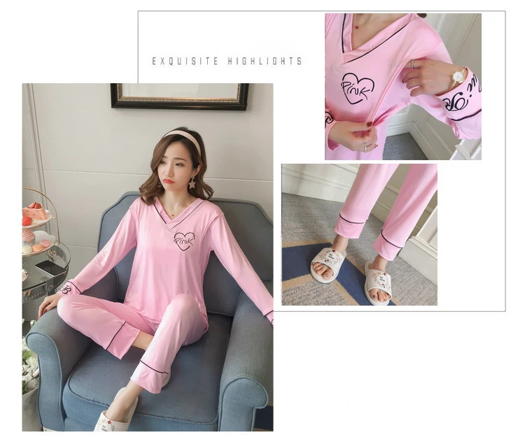 Pijamas de Algodão para as Mulheres Grávidas a Maternidade Rosa de Manga Conjuntos de Pijama de Enfermagem Dollplus Primavera Pijamas Roupa Longa 3 Dollplus Primavera Pijamas de Algodão para As