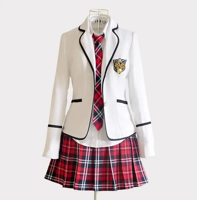 Британский колледж костюм Блейзер Куртка Японский Корейский девушки школьная форма наборы костюм с длинными рукавами школьное пальто черный белый - Цвет: white whole sets