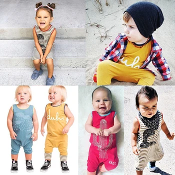 For little boys jumpsuits for girls Summer overalls sleeveless cactus and Duha letter 2019 newborns cotton overallsMBR0108 1