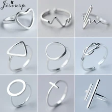 Jisensp joyería minimalista anillos geométricos de plata para mujeres anillo de dedo del corazón triangular redondo ajustable