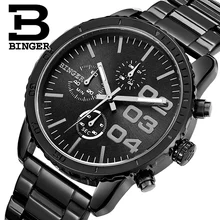 Швейцарские BINGER часы мужские люксовый бренд Кварцевые водонепроницаемые хронограф секундомер часы кожаный ремешок наручные B9007-2