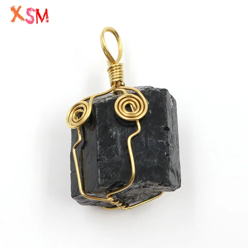 XSM натуральный черный турмалин нерегулярные подвески для ожерелья проволока обмотки чакра рейки шорл необработанные камни амулет ювелирные изделия
