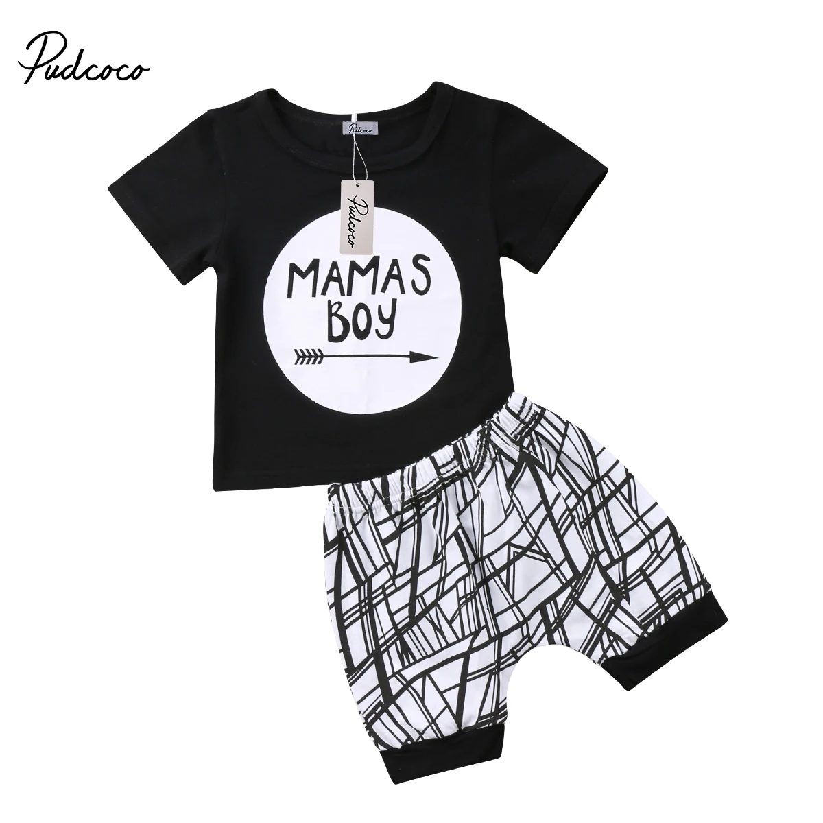 Симпатичные для новорожденных комплект одежды для маленьких мальчиков короткий рукав Футболка с печатными буквами Топы + шорты; штаны