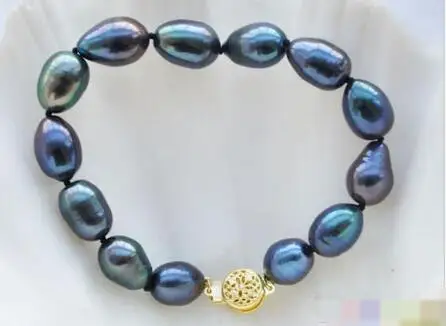 

3753 peacock black rice freshwater cultured pearl bracelet