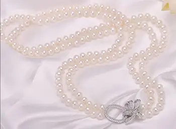 

Beautiful 2row 9-10 mm round white pearl necklace 18"-19"