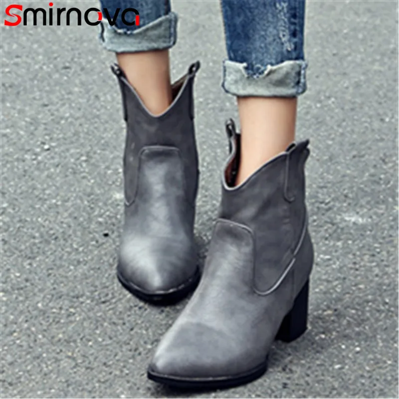 

Smirnova pointed toe 2018 ankle boots solid convenient slip on high heel boots square heels newest hot fashion boots