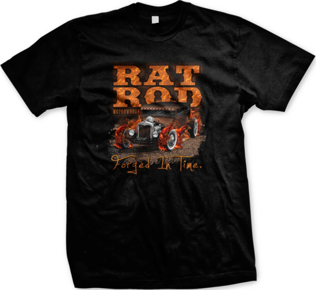Rat Rod Motorworks Forged In Time Hot Vintage Car Mens T-shirt | Мужская одежда