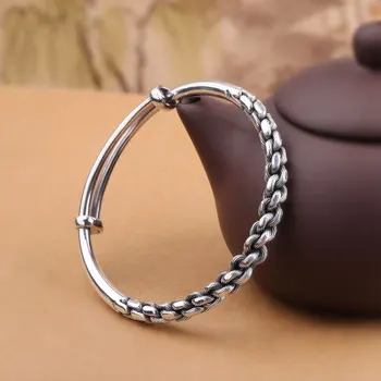 

Authentic 925 Sterling Silver Bangles For Women Antique Retro Elegance Expandable Bangle Bracelet Manchette Argent