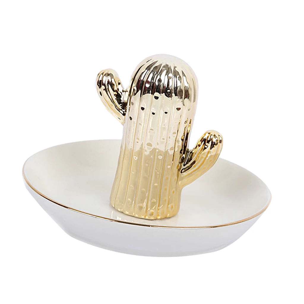 Ceramic Tray Cactus Stand Jewelry Holder for Earring Ring Necklace Cactus Display Room Decorations