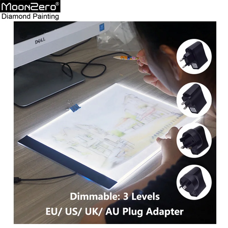 

2018 New Ultrathin 3.5mm A4 LED Light Tablet Pad Apply to EU/UK/AU/US/USB Plug Diamond Embroidery Diamond Embroidery Child Gift