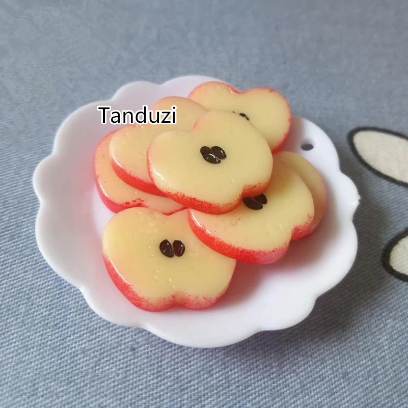 

Tanduzi Wholesale 100PCS Resin Mini Fruit Apple Slices Flatback Cabochon Decoden Resin Simulation Food Hone Decor DIY