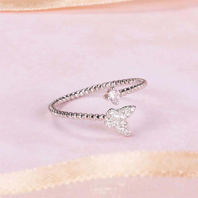 

2019 Hot Sale S925 Sterling Silver Luxury Crystal Butterfly Rings For Women Jewelry Fashion Flexible Open Adjustable Finger Ring
