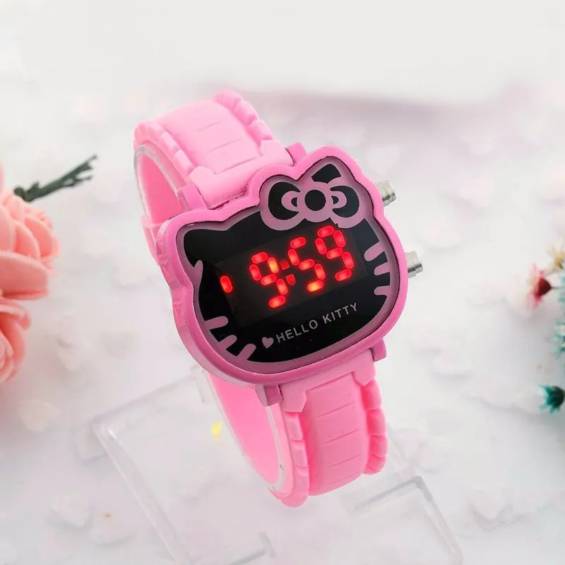 Led дисплей hello kitty мультфильм детские часы женские силиконовые Милые часы девушки дети дамы наручные часы Montre Enfant