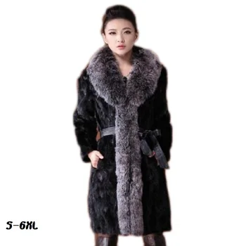 

Lamb new faux fur coat jacket wome 2018 winter fashion women fur coat imitation fox collar black leather coat 6xl coat women