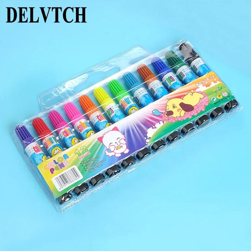 Goedkoop DELVTCH 12 Stks set Kleur Pen Schilderen Graffiti Aquarel Borstel Markeerstift School Student Tekening Briefpapier Supply Kids Gift