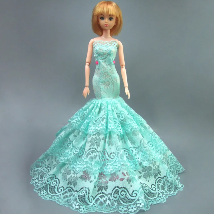 

Free shipping gift luxurious evening green wedding dress for 30cm barbie doll