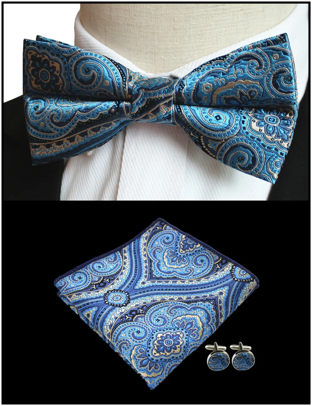 Роскошные мужские полосатые Цветочные Запонки Пейсли, карманный квадратный бант-галстук, набор регулируемых носовых платков с бабочкой, наборы для свадебной вечеринки