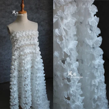 

90CM width 3d bow design lace fabric off white color! Good quality women gowns embroidered lace Luxurious! 1 Yard!