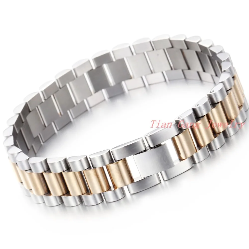 15mm Gold Plated 316L Stainless Steel Curb Bracelet Men Boys Chain Link Jewelry