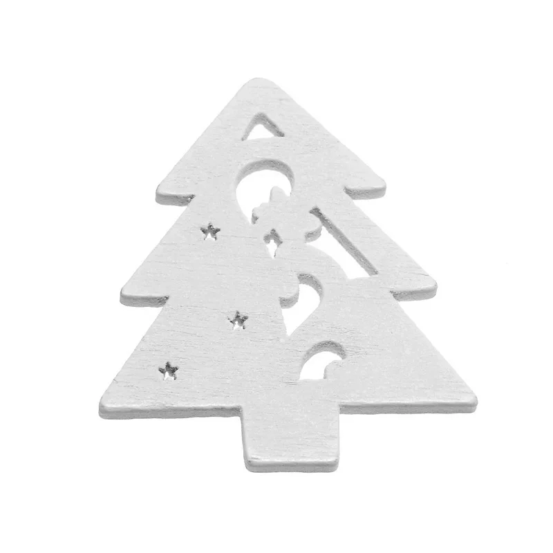 

200Pcs White Christmas Tree Shape Wooden Decorative Embelishment Scrapbook Crafts Findings 34.2x29.2mm(1 3/8" x1 1/8")