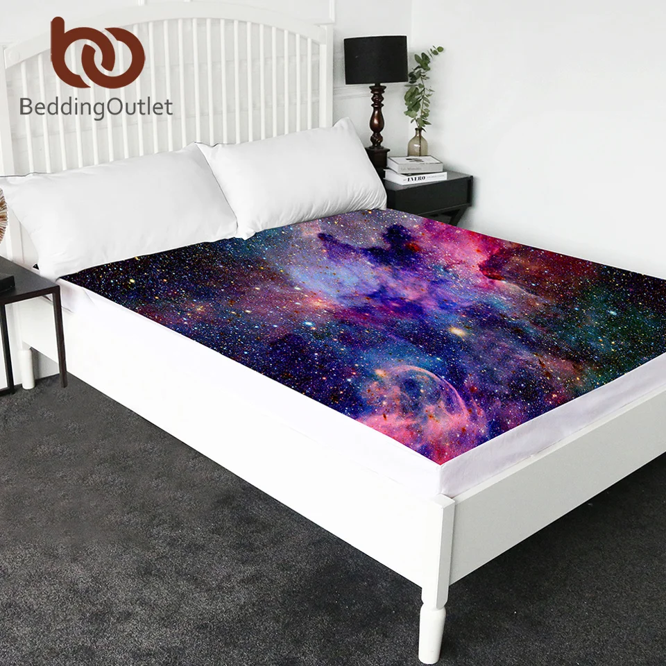 

BeddingOutlet Galaxy Fitted Sheet Outer Space Topper Sheets Psychedelic Universe Bedding Sheet Purple Blue Queen 1pc Bedlinen
