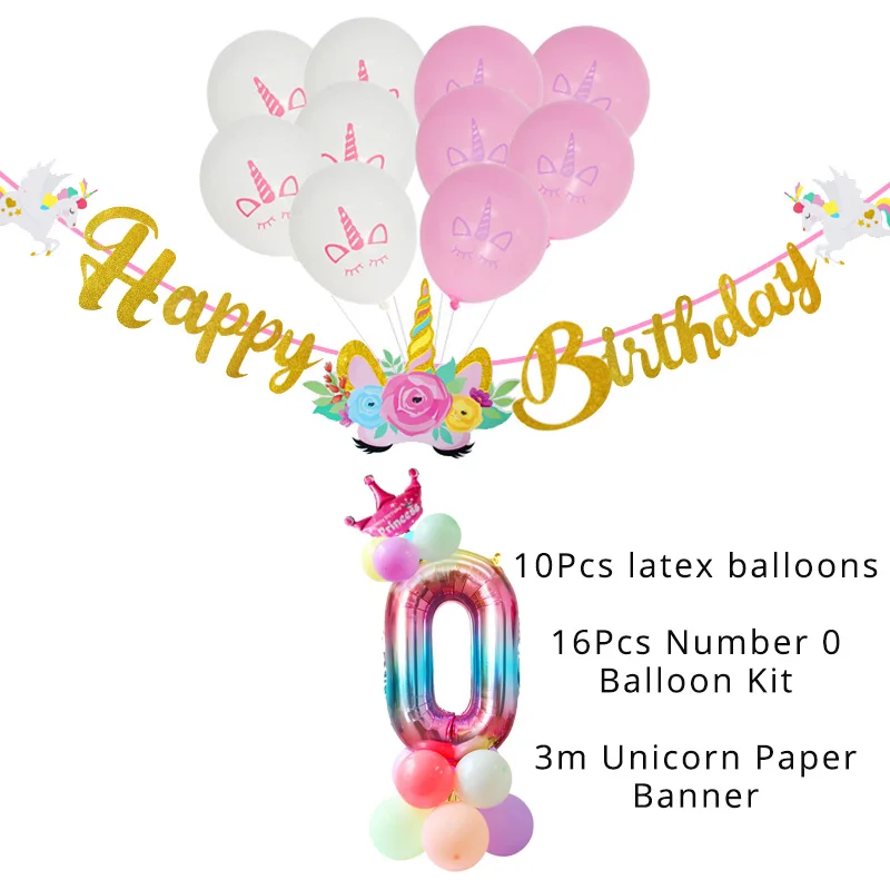 WEIGAO 0-9 Радуга Единорог баннер для вечеринки и воздушные шары Комплект блестящий для дня рождения баннер бумага Гарланд с номером воздушный шар Декор