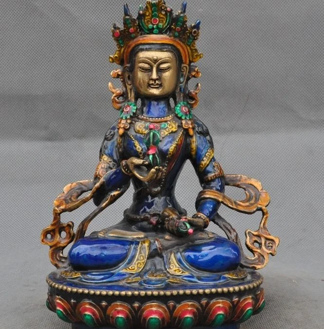 

8" Old Tibet Buddhism Bronze Cloisonne Vajrasattva Phurpa Kwan-yin Buddha Statue