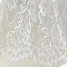 Новинка, белая кружевная ткань с Блестками, Бисером, пером павлина, 3D вышитая шифоновая ткань для свадебного платья, сделай сам, 1 заказ = 0,5 метра