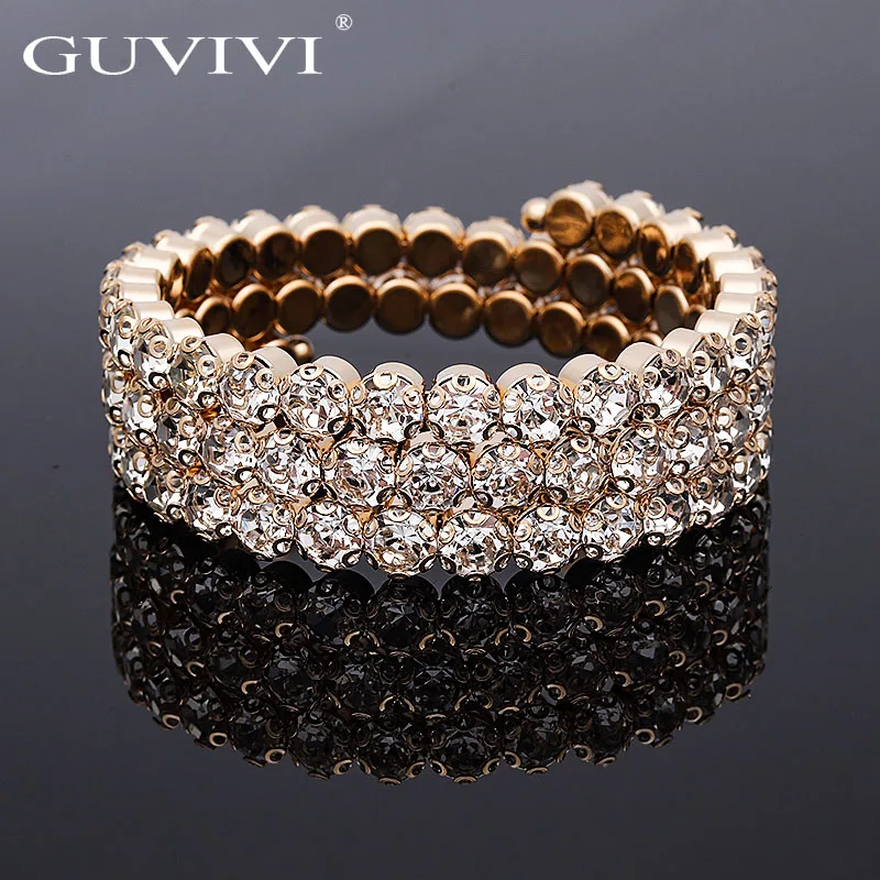 

2019 Luxury Women Multi Layers Crystal Rhinestone Bracelets Bangles Gold Color Adjustable Wedding Pulseras Jewelry Gifts Hot