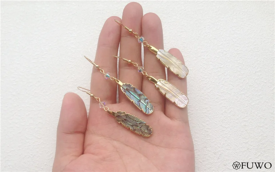Carved Abalone Shell Feather Earrings 12