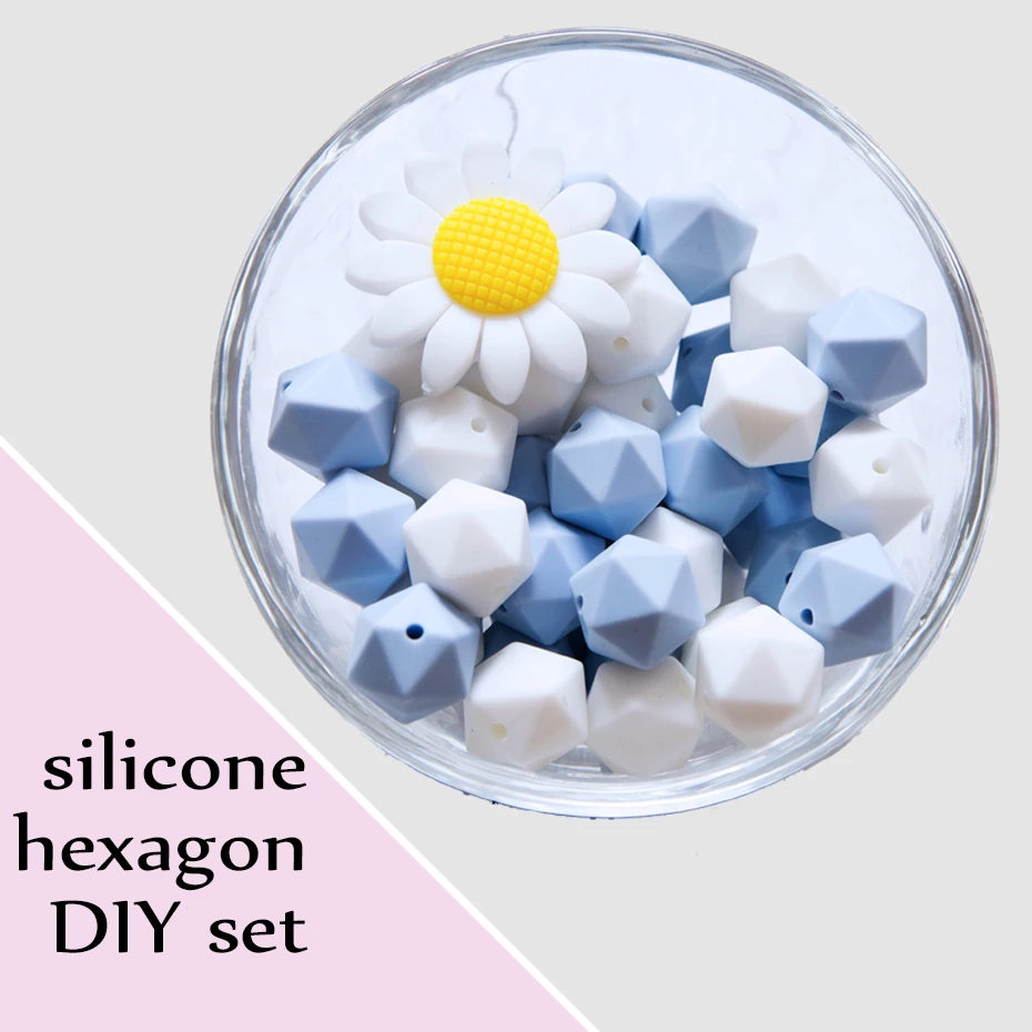 

Let'S Make Baby Toys 0-12 Months Tiny Rod For Children Silicone Teether Beads Set Hexagon Sunflower Silicone Pearl Baby Teether