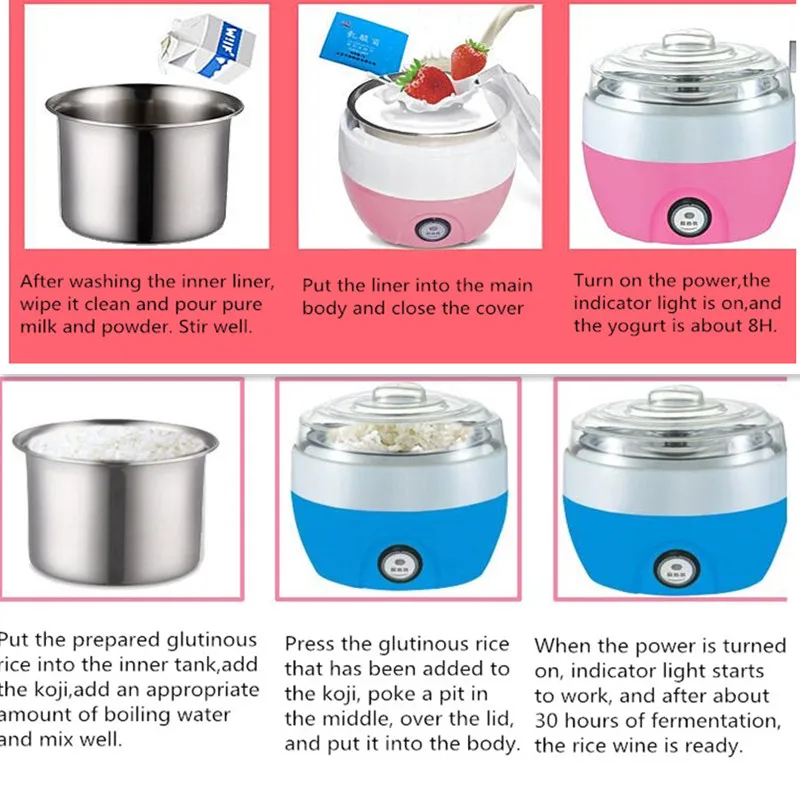 220V Electric Yogurt Maker DIY Yoghurt Tool Kitchen Appliances Stainless Steel Yogurt Maker Natto Machine EU/AU/UK/US