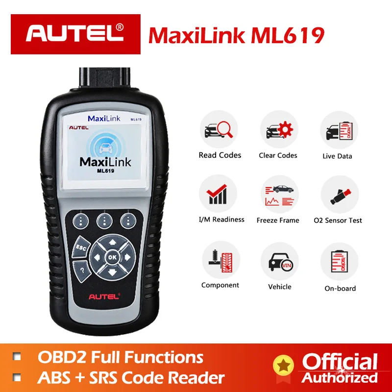 AUTEL MaxiLink ML619 ABS SRS Diagnostics Scanner OBD2 Code Reader Diagnostic Scan Tool OBD Autoscanner Auto Airbag Diagnosis