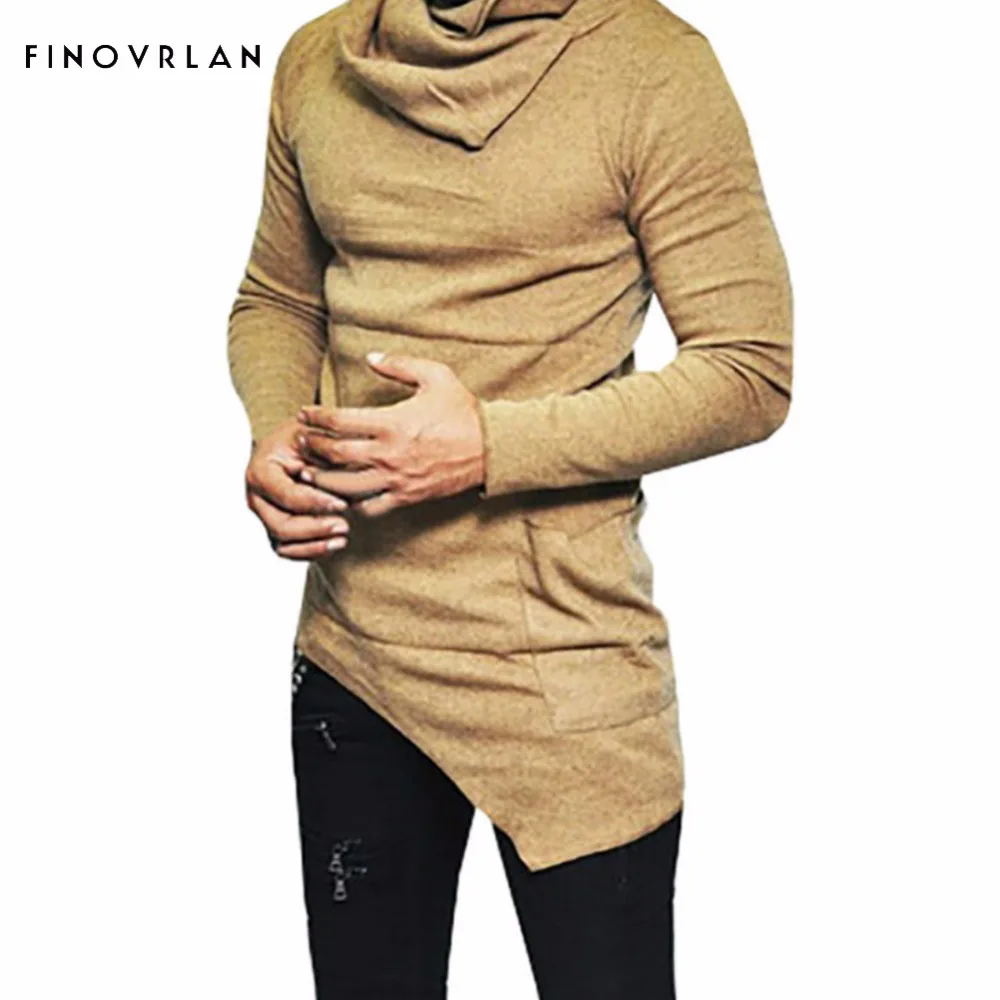 Helisopus New Design Men's Irregular Stack collar t shirt long sleeve