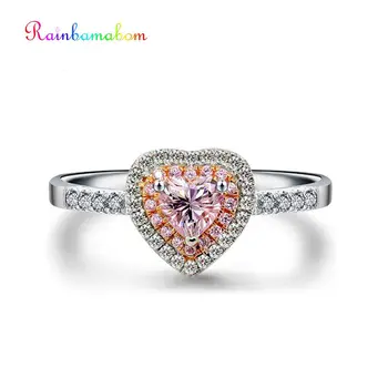 

Rainbamabom 925 Solid Sterling Silver Love Heart Sapphire Wedding Engagement Anniversary Cluster Ring Jewelry Wholesale Size 6-9