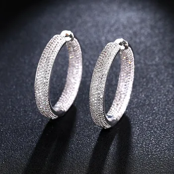 

jankelly Luxury Geometry Circle Round Apeture Shape Full Cubic Zirconia Big Hoop Earrings For Women Girls