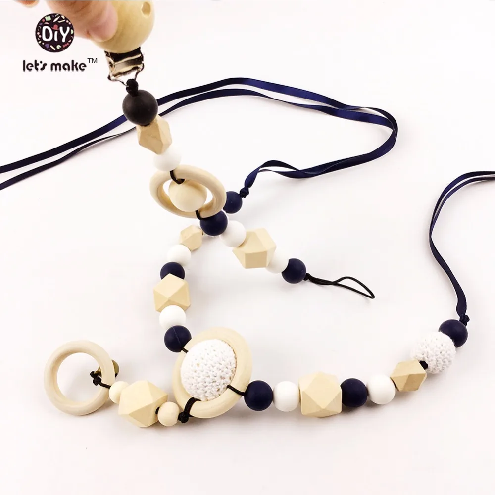 Let's Make 2pc Pram string Silicone Beads Pacifier Clip