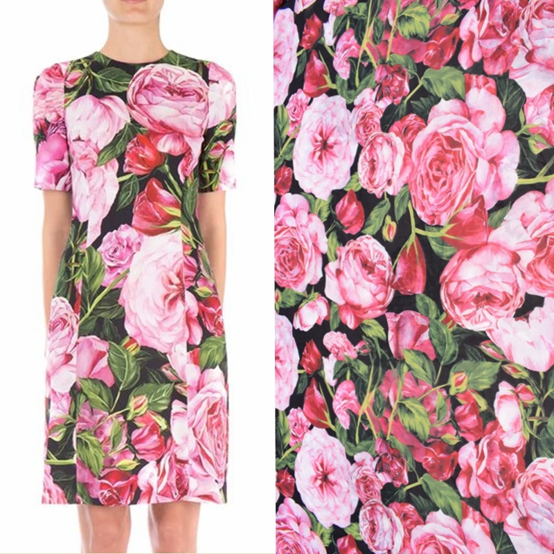 

Rose digital painting chiffon plush fabric for dress tissu tecido tulle tela cheap fabrics DIY tecidos para roupa shabby chic
