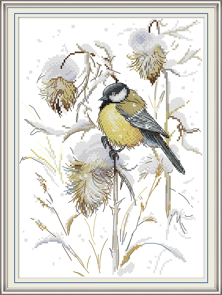 

Bird in late autumn cross stitch kit aida 14ct 11ct count print canvas cross stitches needlework embroidery DIY handmade