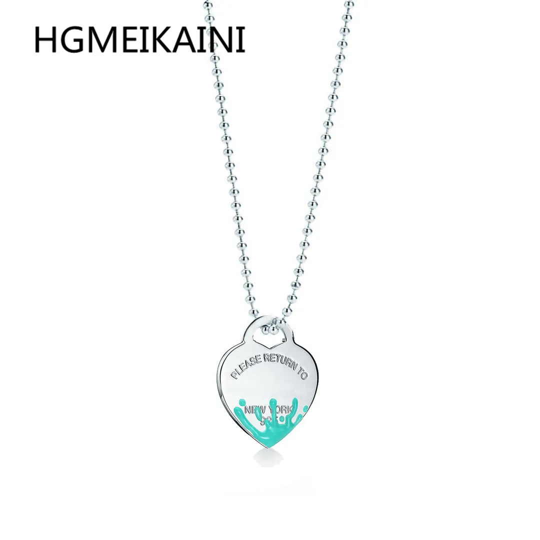 

Tiff 100% real fashion 925 sterling silver heart pendant green spray necklace DIY fashion ladies present