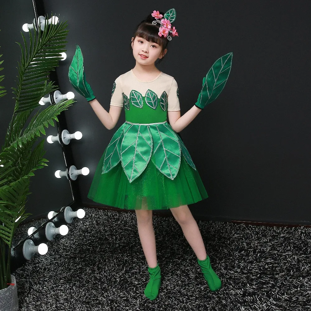 Green Leaf Dress For Girls Leaf Costume Children's Performance Dance