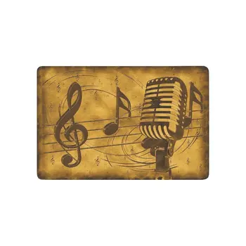 

Vintage Musical Note Anti-slip Door Mat Home Decor, Retro Microphone Indoor Outdoor Entrance Doormat Rubber Backing